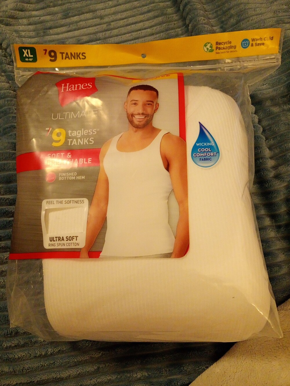 MEN'S HANES ultimate TAGLESS TANKS white SIZE XL Pack Of 9